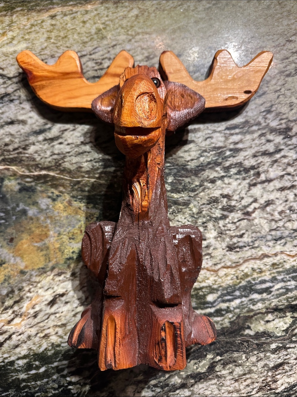 Hand-Carved Wooden Moose Wall Hook - Brown